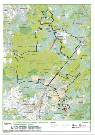 Carte périmètre brame forêt de Saint-Hubert